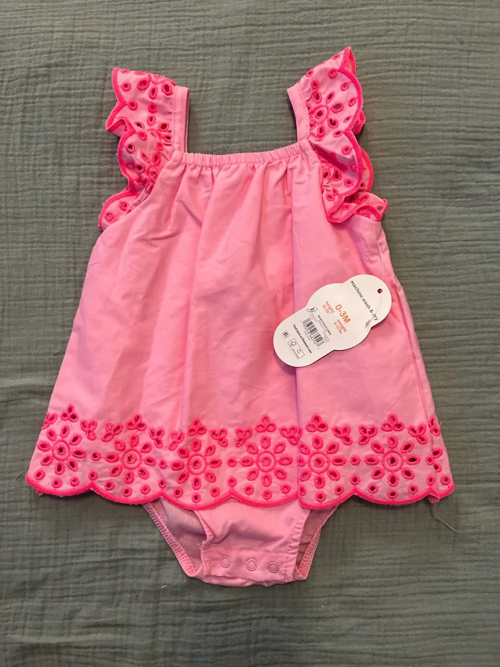 Wonder Nation Baby Girl 0-3M Pink Eyelet Ruffle Romper Dress NWT
